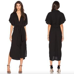 C/MEO Collective black tie waist oversized button front No Limit midi dress